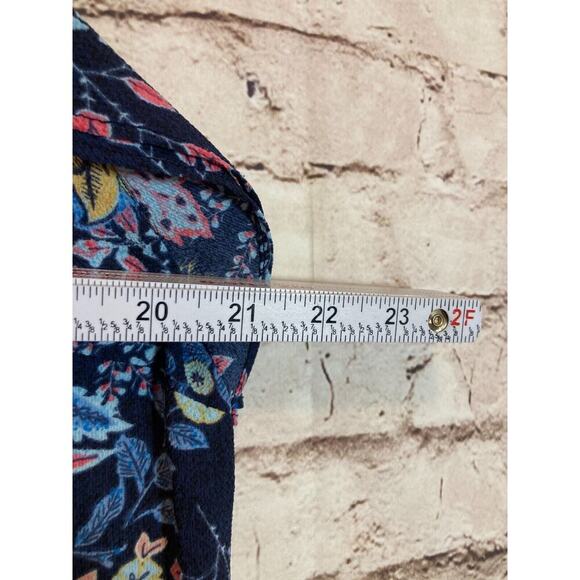 Rachel Roy Label Top Womens Large Navy Blue Floral Flutter Ruffle Sleeves Career - Picture 10 of 15